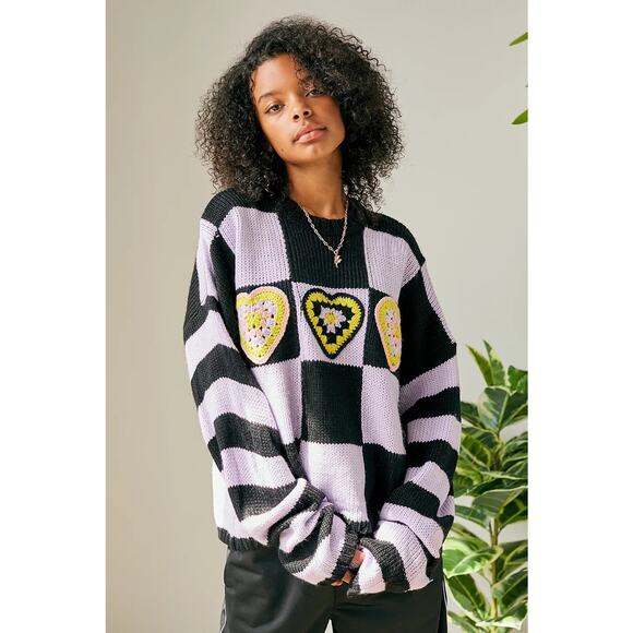 Ragged Priest Buddy Hearts Knitted Crochet Jumper Sz Medium Grunge - Picture 3 of 11